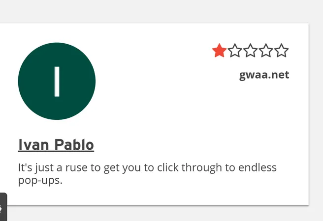 Screenshot of a user review for GWAA Screenshot of a user review for GWAA