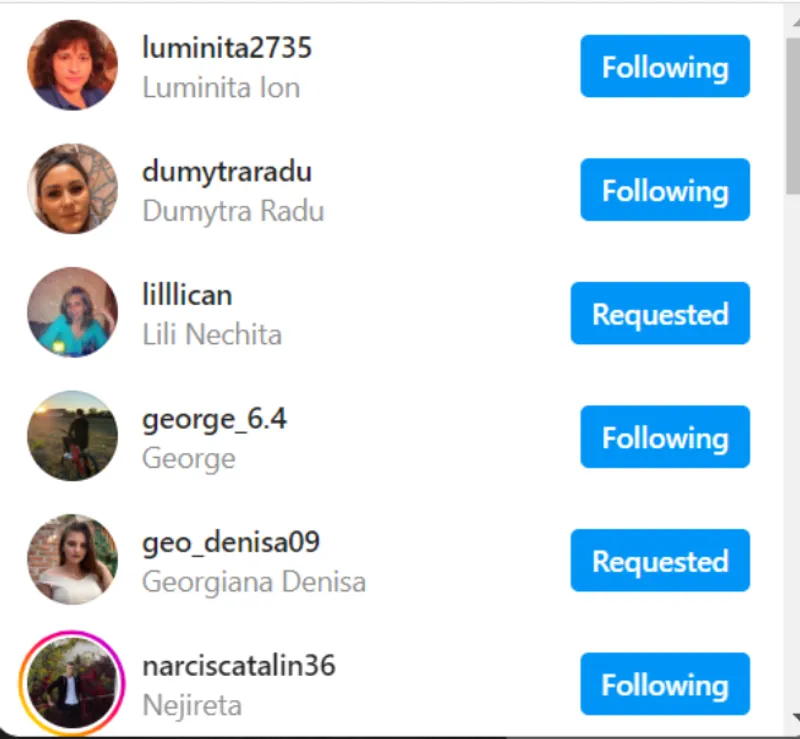 Following List on Instagram Following List on Instagram